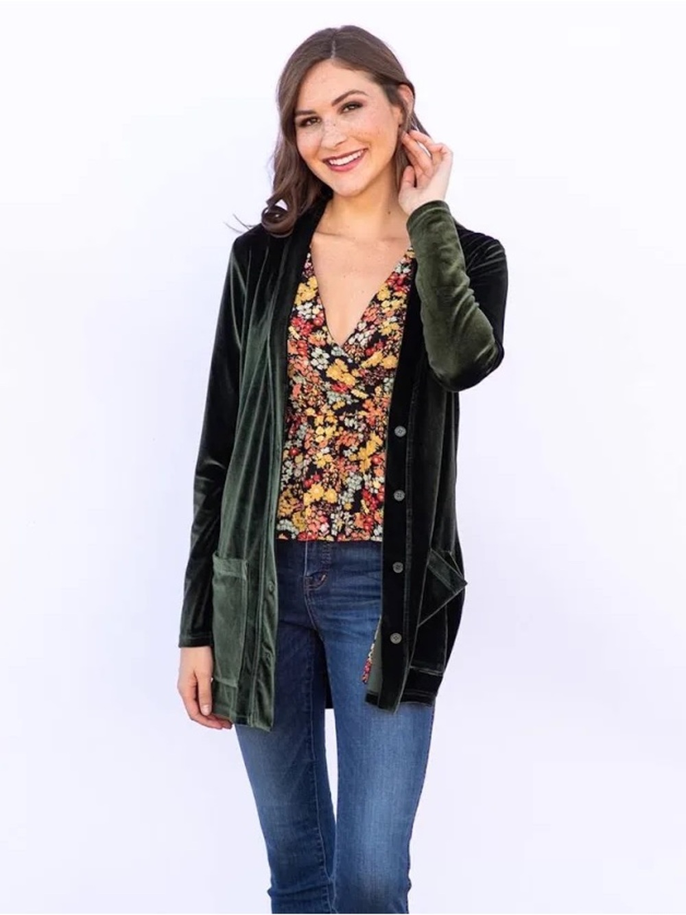 Evy’s Tree Navy Velvet Button-Front Cardigan Klara NWT/NEW Medium/M
